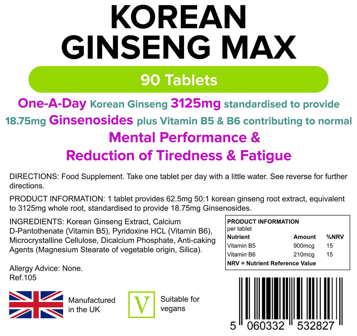 Lindens Korean Ginseng Max 3125mg - 90 Tablets - image 2