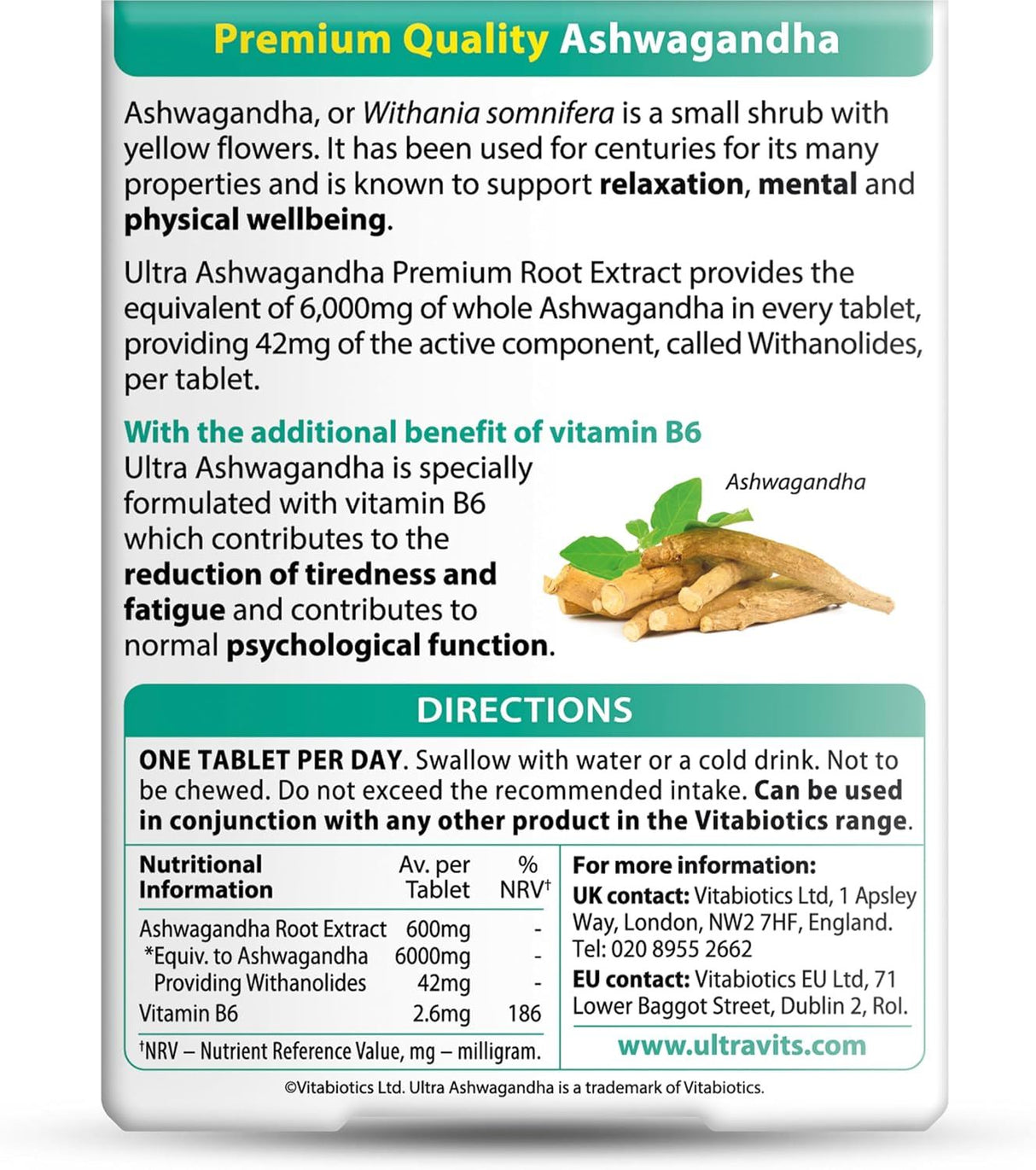 Vitabiotics Ultra Ashwagandha - 30 Tablets
