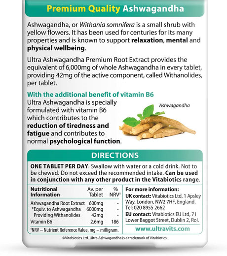 Vitabiotics Ultra Ashwagandha - 30 Tablets