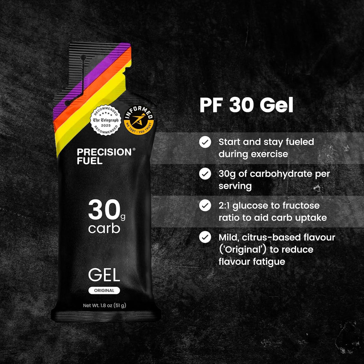 Precision Fuel PF30 Energy Gels - Mild, Neutral Flavour, 30g Carb - 15 Gels