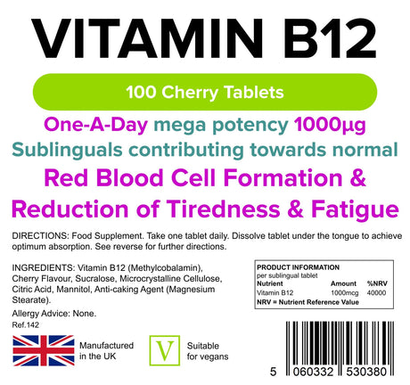 Lindens Vitamin B12 1000mcg - 100 Sublingual Tablets