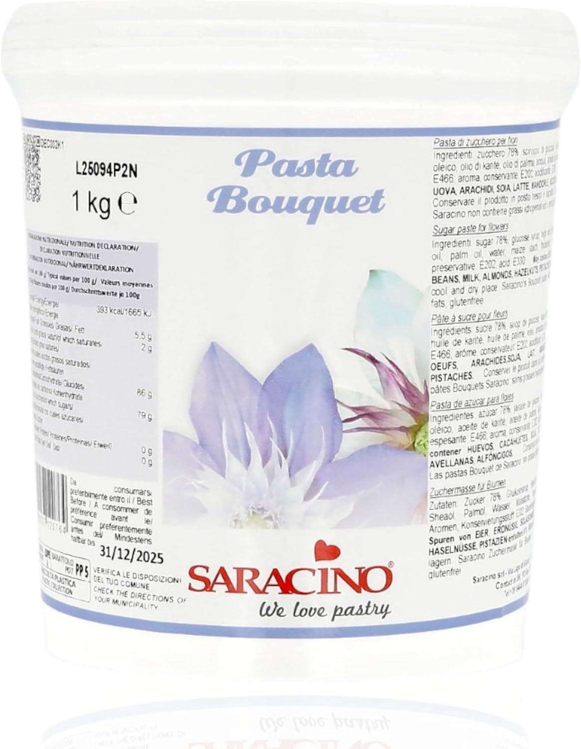 Saracino Bouquet Sugar Paste Modelling Paste for Sugar Flowers Gluten Free 1 KG Made in Italy