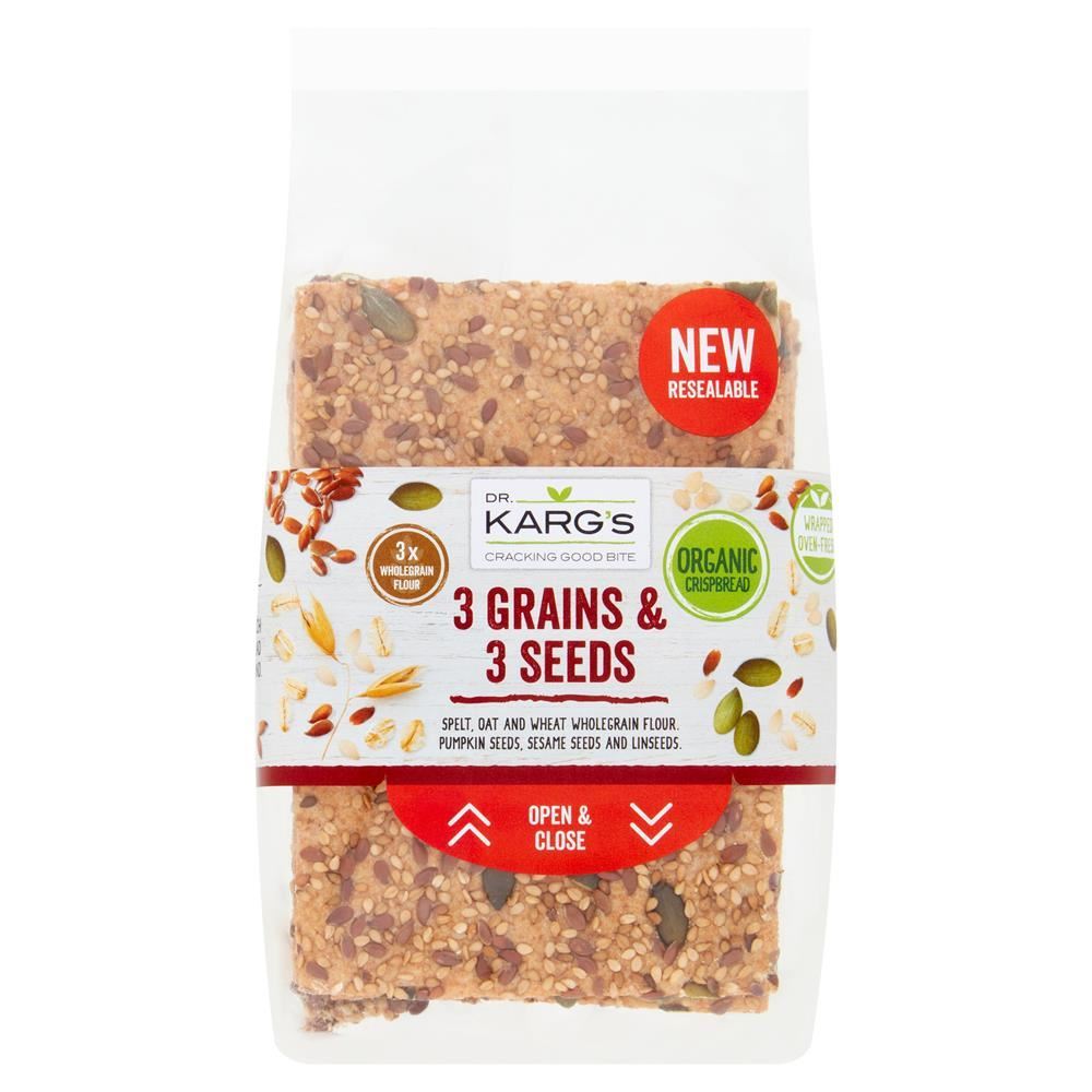 Dr Karg Organic Wholegrain 3 + 3 Crispbread 200g - 8 Pack