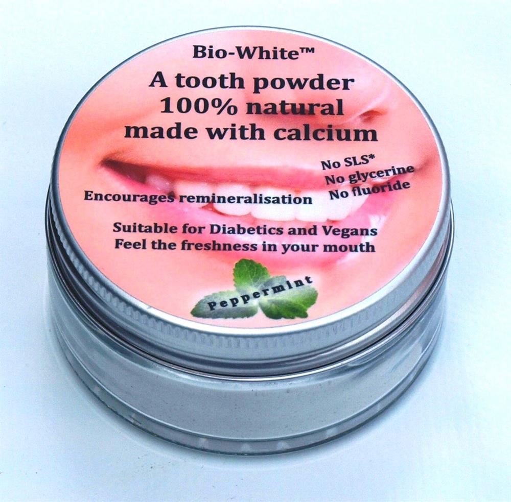 Bio-White Organic Tooth Powder Peppermint in a glass jar- (plastic free).