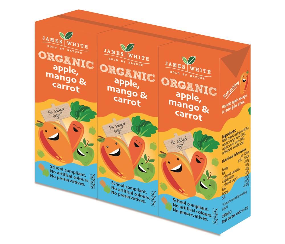 James White Organic Apple Mango & Carrot Juice Drink 3 x 200ml