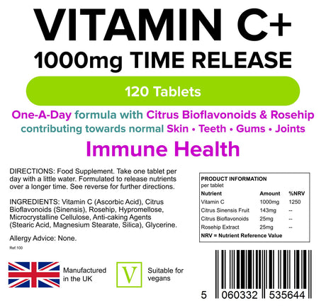 Lindens Vitamin C+ 1000mg - with Rosehip+Bioflavonoids - 120 Time Release Tablets