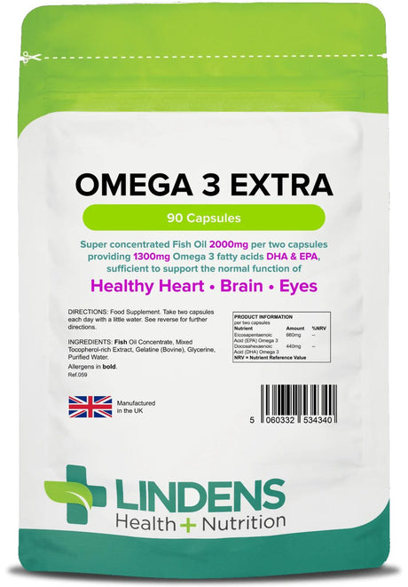Lindens Omega 3 Fish Oil Extra (55% DHA/EPA) 1000mg - 90 Capsules