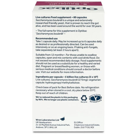 Optibac Probiotics Saccharomyces Boulardii 80 capsules