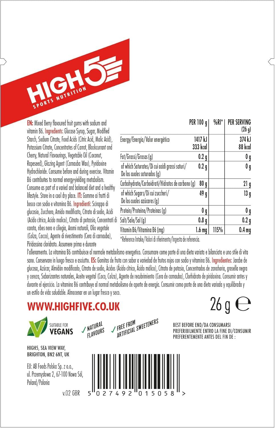 High 5 Energy Gummies 26g Mixed Berries Flavour - Pack of 5