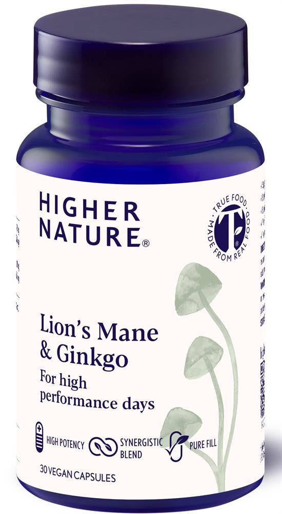 Higher Nature Lions Mane and Ginkgo for high performance day 30 capsules