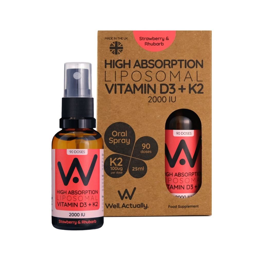 Well Actually Vit D3 (2000IU's) + K2 (100mcg) - Liposomal Spray -Strawberry 25ml