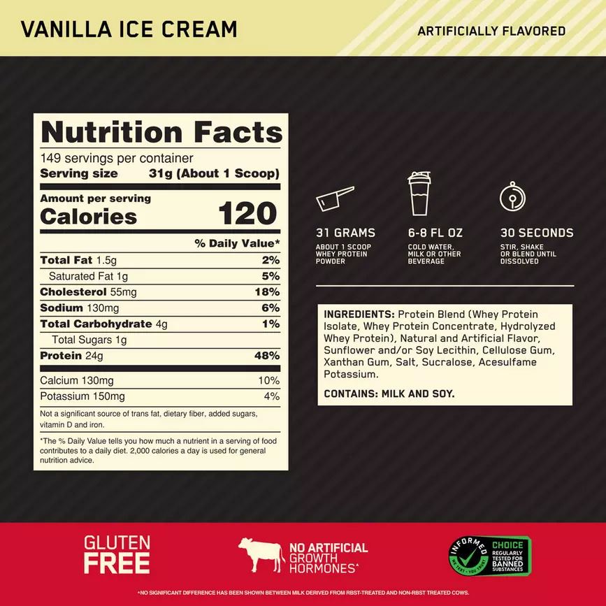 Optimum Nutrition Gold Standard 100% Whey Protein Powder - 900g/2.2kg/4.5kg