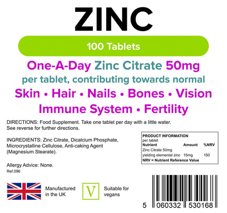 Lindens Zinc Citrate 50mg - 100 Tablets