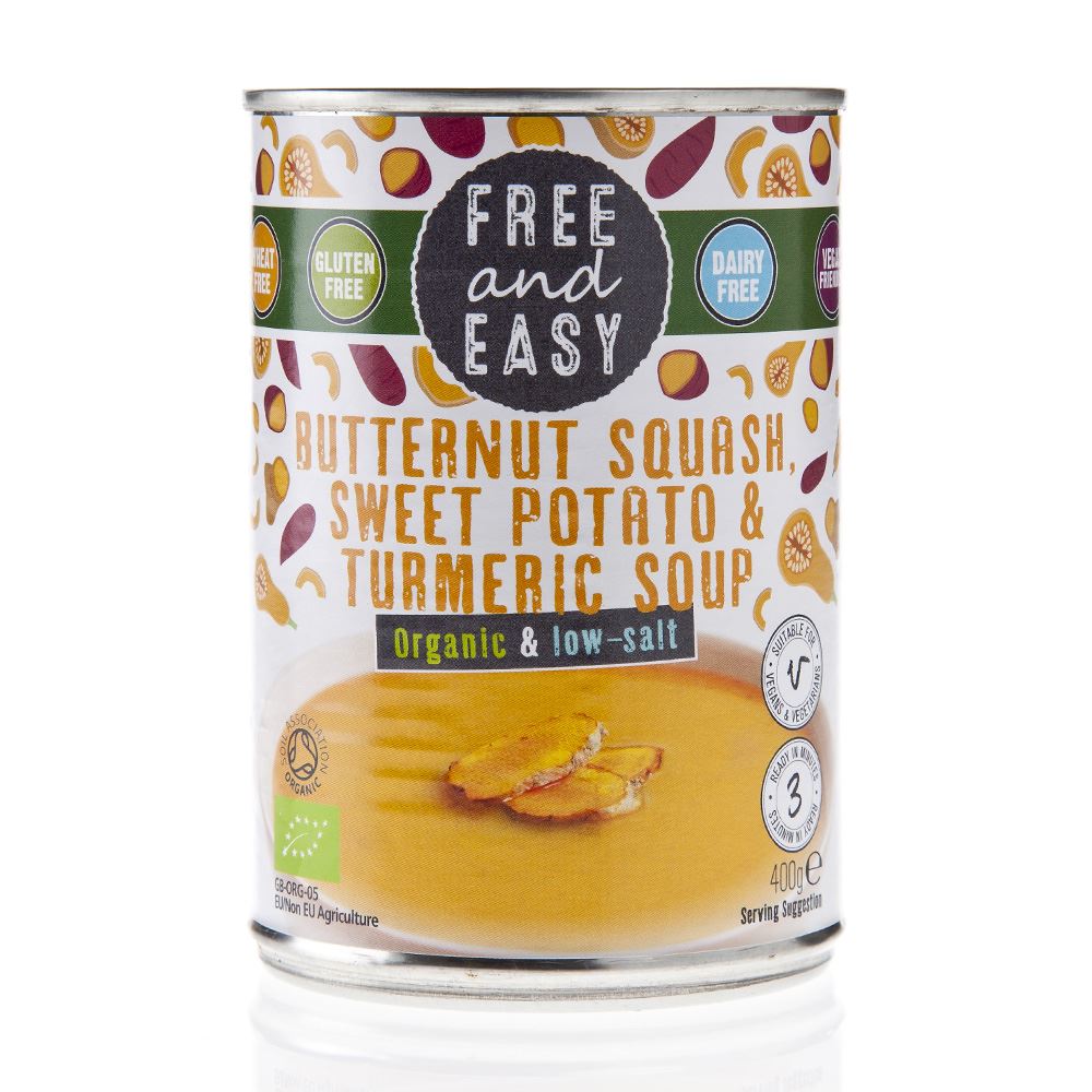 Free & Easy Low Salt Butternut Squash Sweet Potato & Turmeric Soup 400g