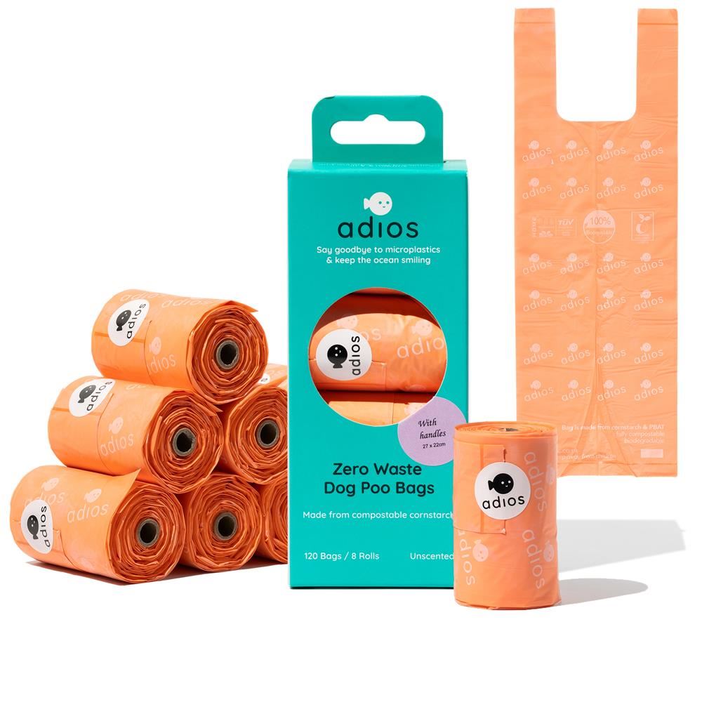 Adios Plastic Compostable Poo Bags With Handles Pink- 120 bags