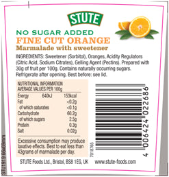Stute No Sugar Added Fine Cut Orange Marmalade 430g - 2 Pack