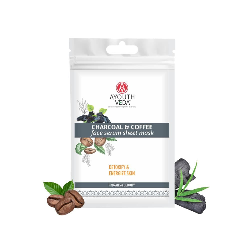 Ayouthveda Charcoal & Coffee Face Serum Sheet Mask 20g - 12 Pack