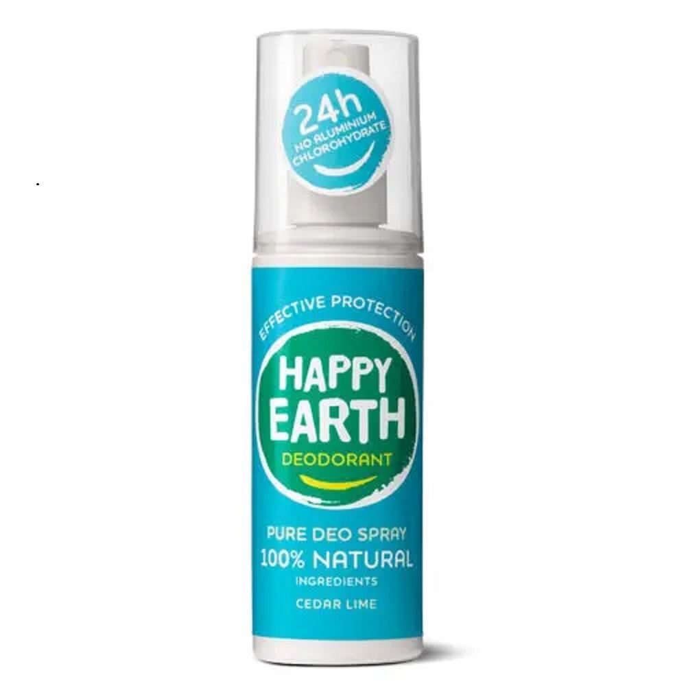 Happy Earth Natural Deodorant Spray Cedar Lime 100ml - 2 Pack