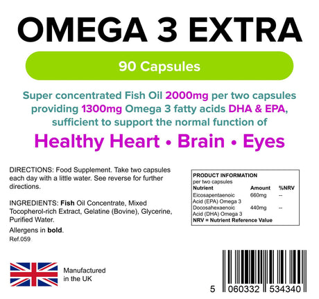 Lindens Omega 3 Fish Oil Extra (55% DHA/EPA) 1000mg - 90 Capsules