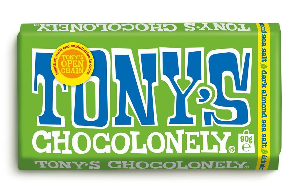 Tonys Chocolonely Dark Almond Sea Salt Choc Bar 90g - 21 Pack