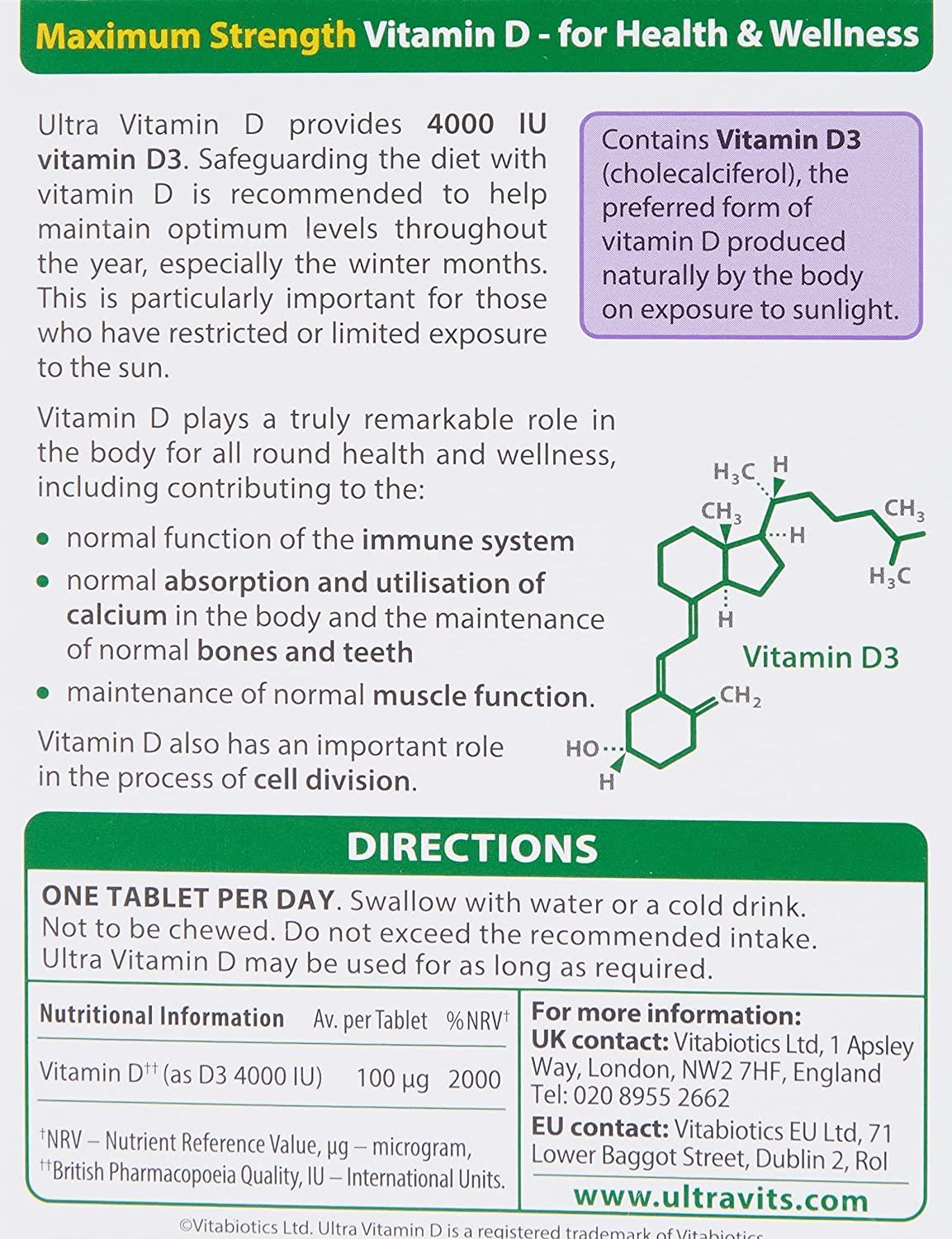 Vitabiotics Ultra Vitamin D3 4000 IU - 96 Tablets