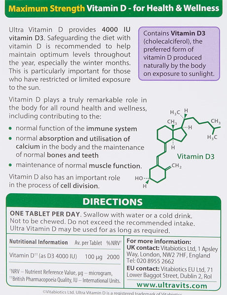 Vitabiotics Ultra Vitamin D3 4000 IU - 96 Tablets