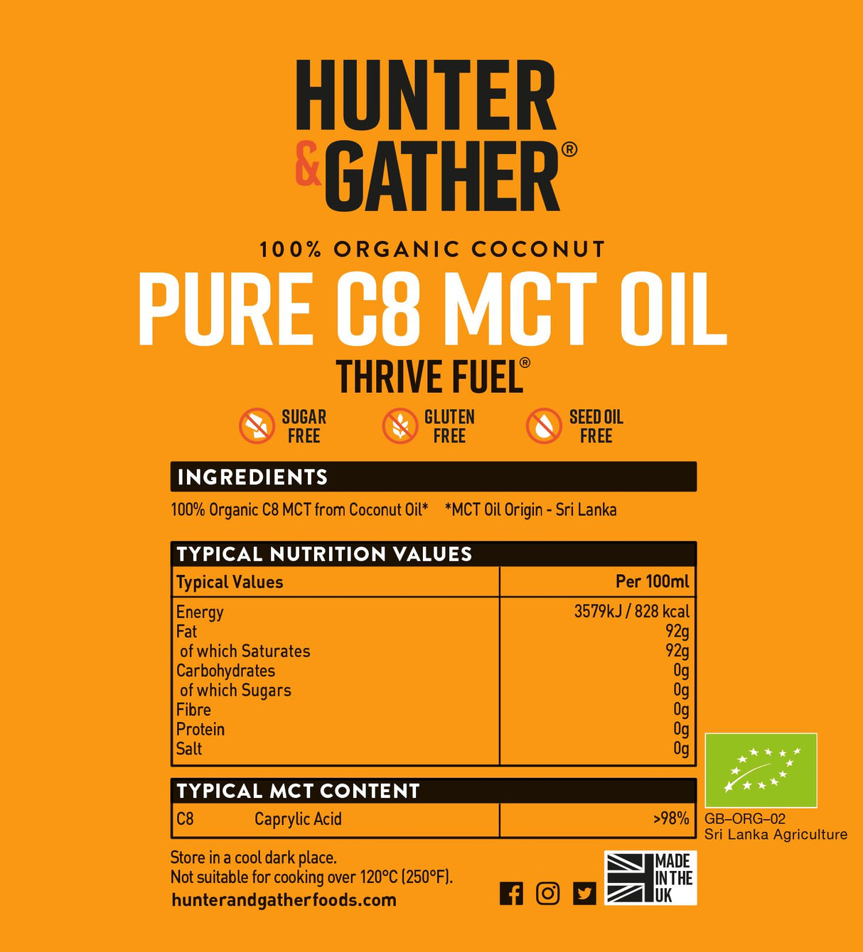 Hunter & Gather Pure C8 MCT Oil from Organic Coconuts 500ml