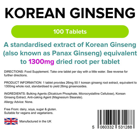 Lindens Korean Ginseng 1300mg - 100 Tablets