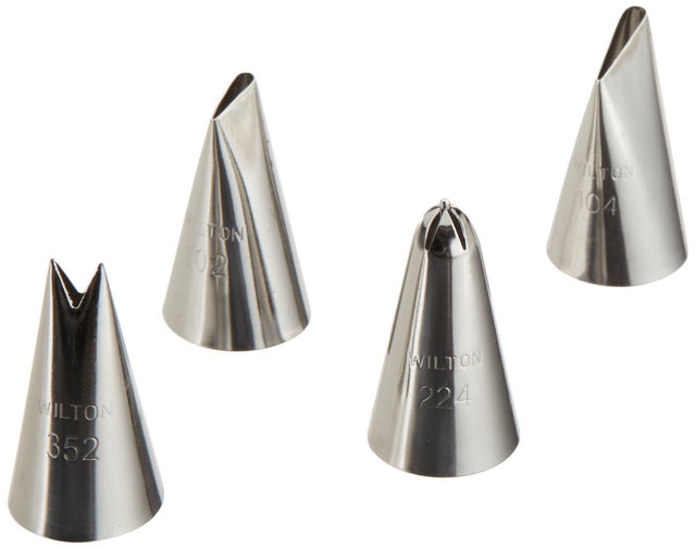 Wilton Decorating Flower & Leaf Tip Set Of 4 (No.102, No.104, No.224, No.352)