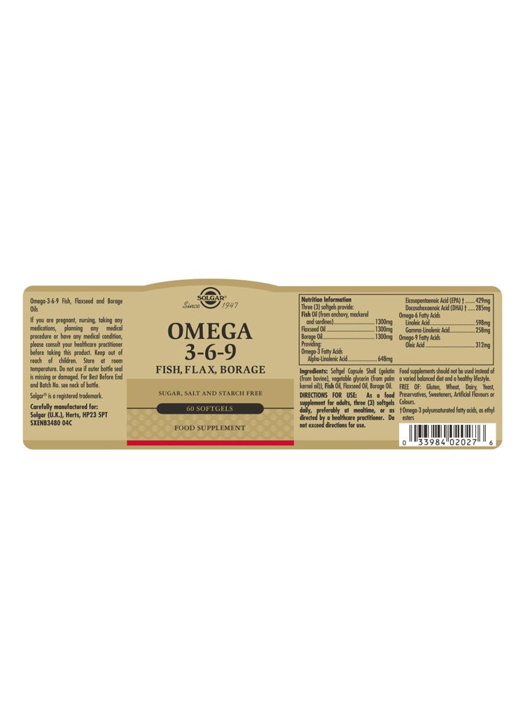 Solgar Omega 3-6-9 - 60 Softgels