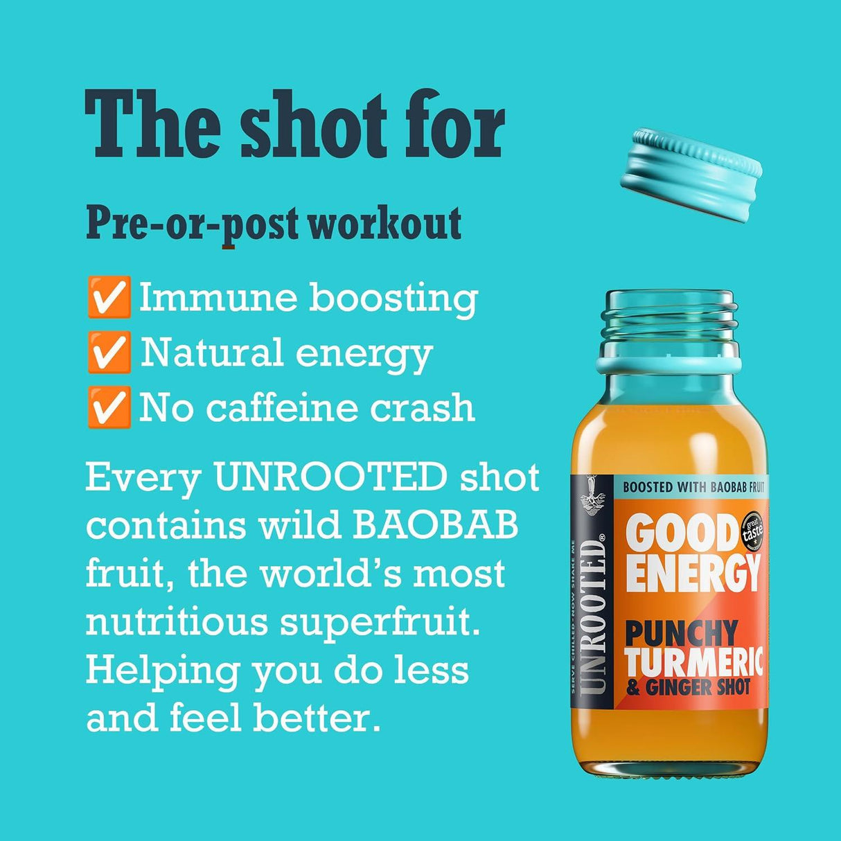 Unrooted Punchy Turmeric Shot turmeric and ginger good energy shot 60ml - 12 Pack
