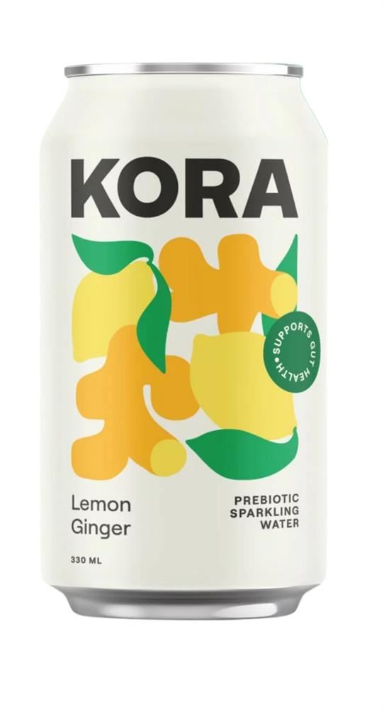 KORA Sparkling Probiotic & Prebiotic Lemon Ginger Drink 330ml - 24 Pack