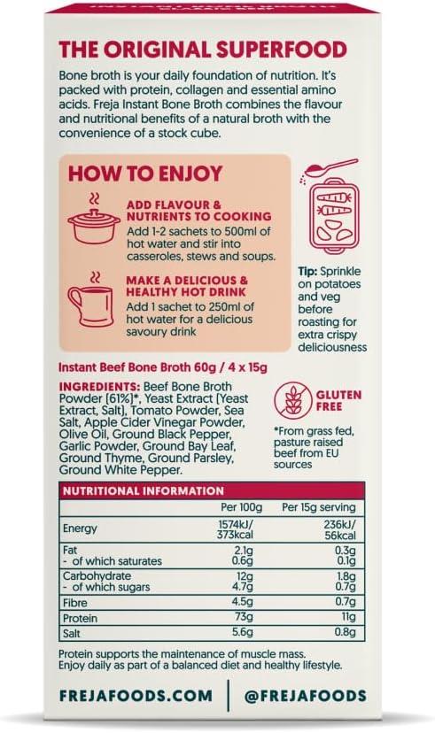 Freja Instant Beef Bone Broth box of 4 x 15g Sachet - Beef - 4 Pack