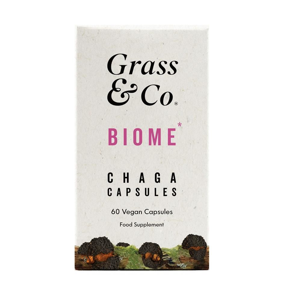 Grass and Co BIOME Chaga Mushrooms with Curcumin + Ginger 60 Vegan Capsules