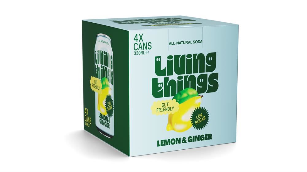 Living Things Lemon & Ginger Pre + Probiotic Soda 4 x 300ml
