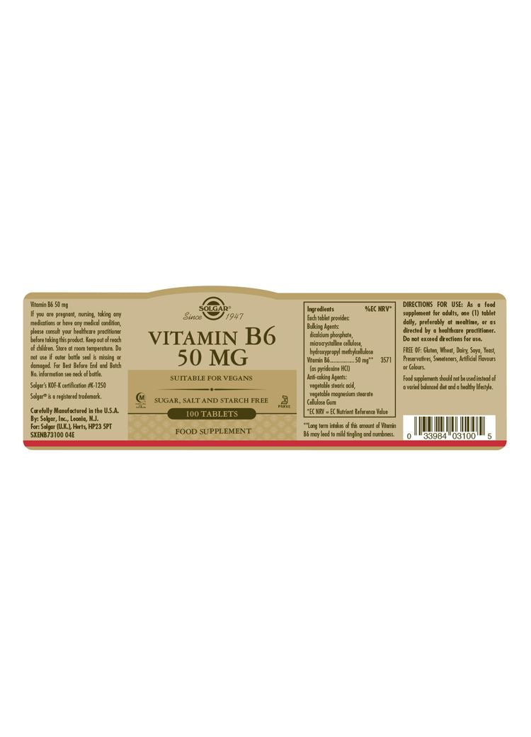 Solgar Vitamin B6 100 mg - 100 Vegicaps