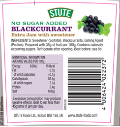 Stute No Sugar Added Blackcurrant Jam 430g - 2 Pack