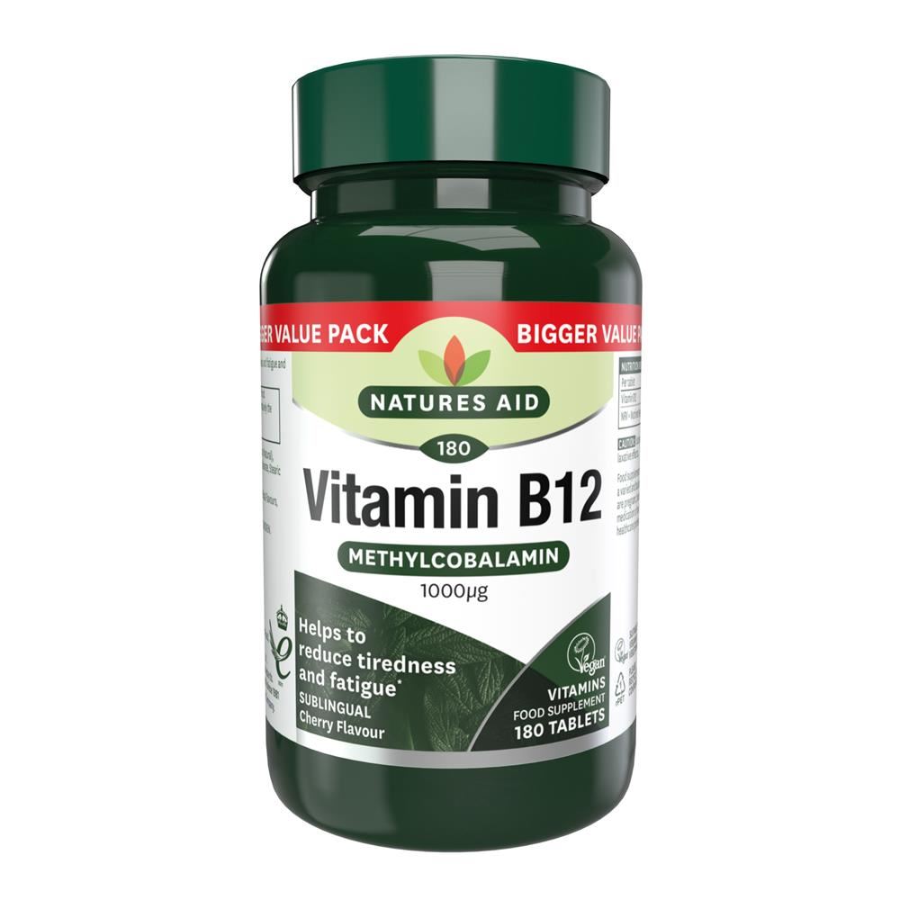 Natures Aid Vitamin B12 1000ug (Sublingual) Cherry Flavour 180 tablets