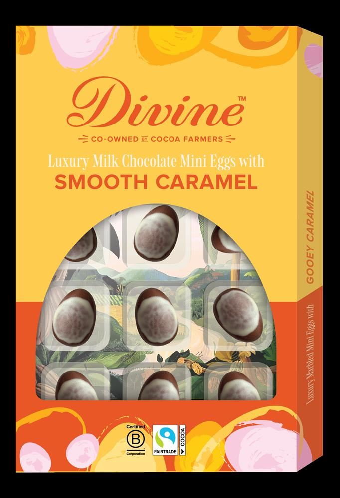 Divine Chocolate Luxury Milk Chocolate Mini Eggs with Smooth Caramel 190g