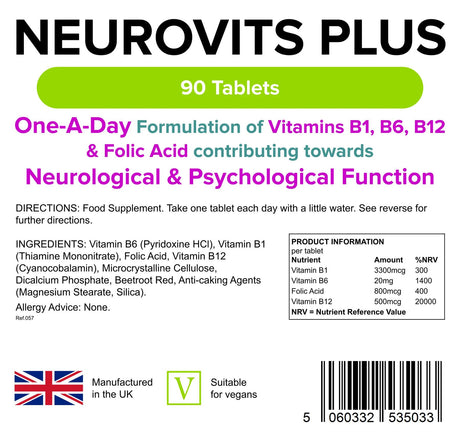 Lindens Neurovits Plus (B1, B12, B6, Folic Acid) - 90 Tablets