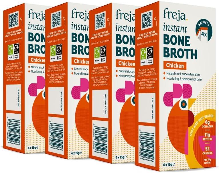 Freja Instant Chicken Bone Broth box of 4 x 15g Sachet - Chicken - 4 Pack