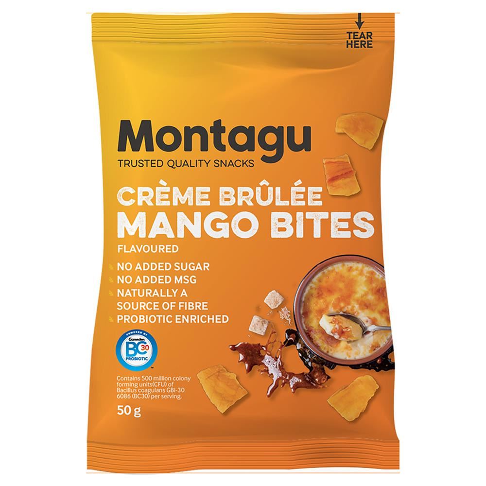 Montagu Dried Mango Bites Creme Brulee Flavoured 40g