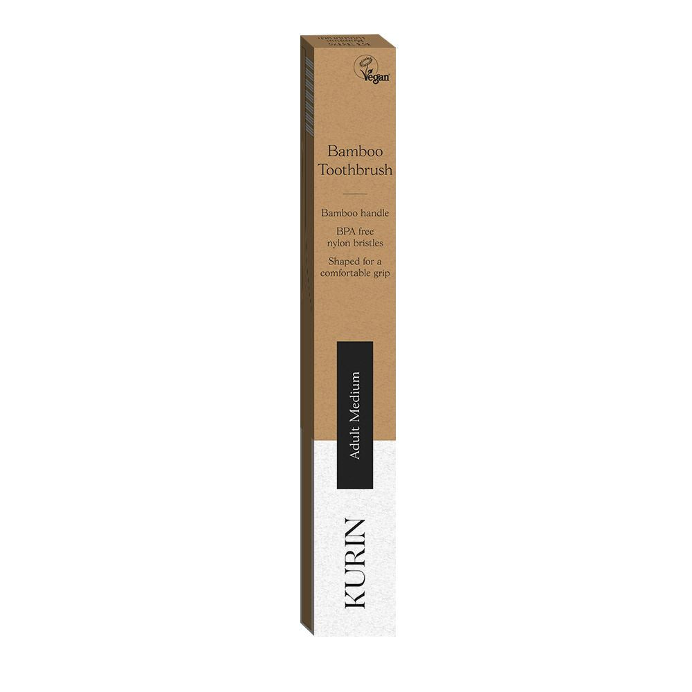 Kurin Adults Medium BPA Free Bamboo Toothbrush - White