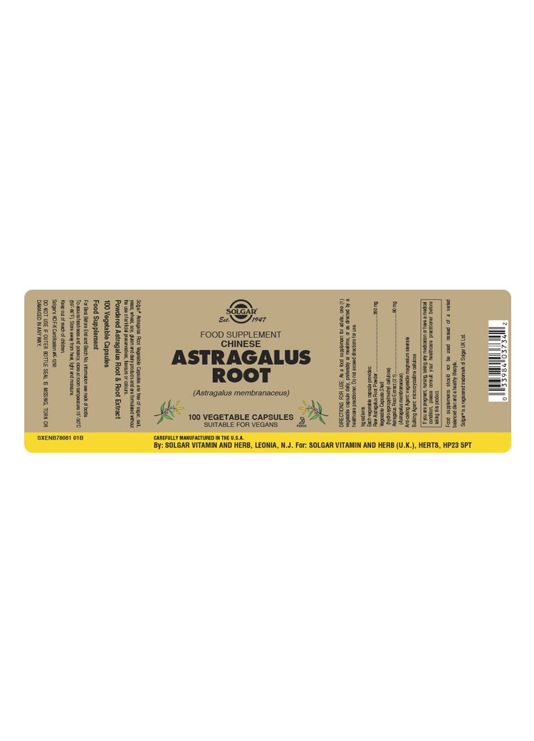 Solgar Chinese Astragalus Root - 100 Vegicaps