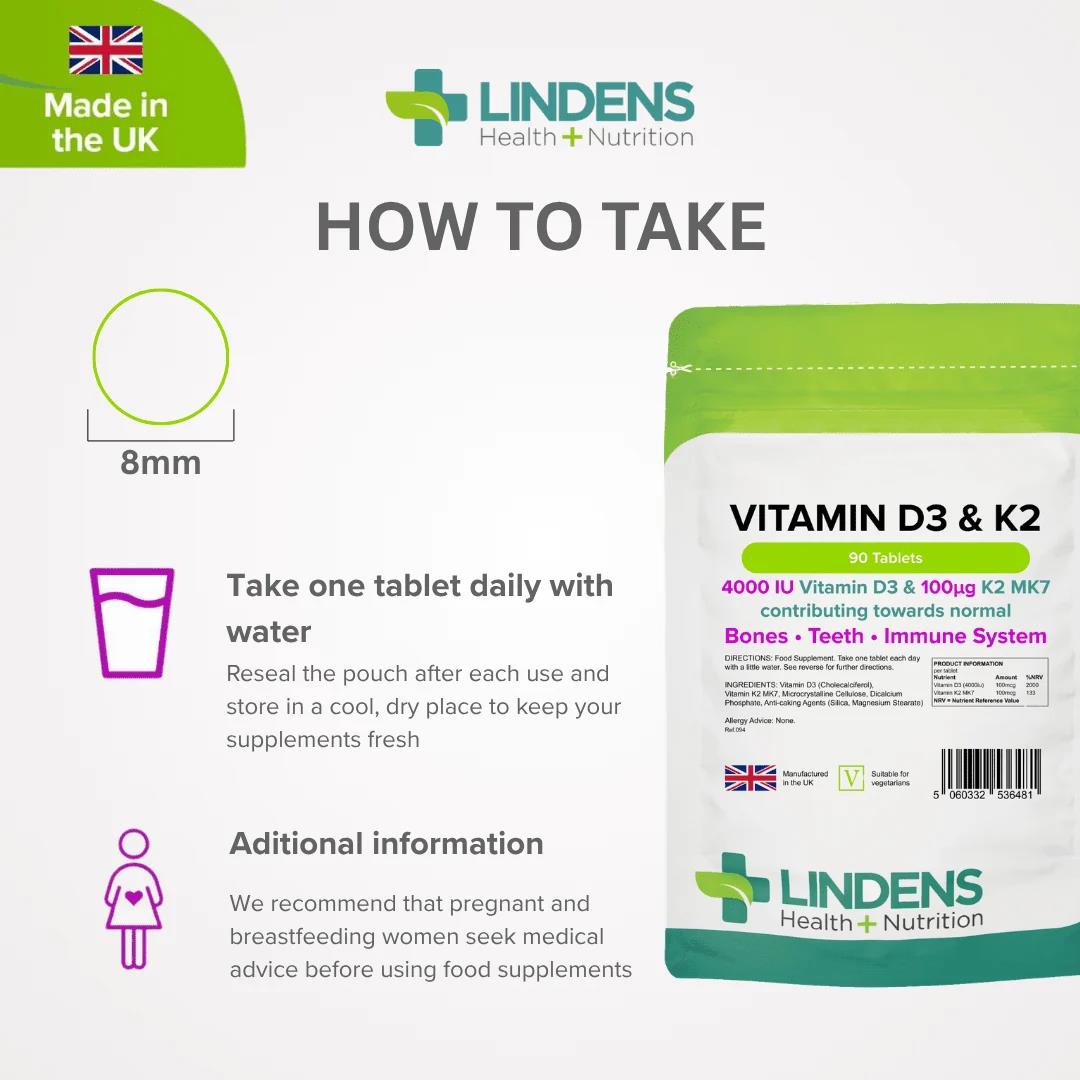 Lindens Vitamin D3 4000IU & K2 - 90 Tablets - image 4