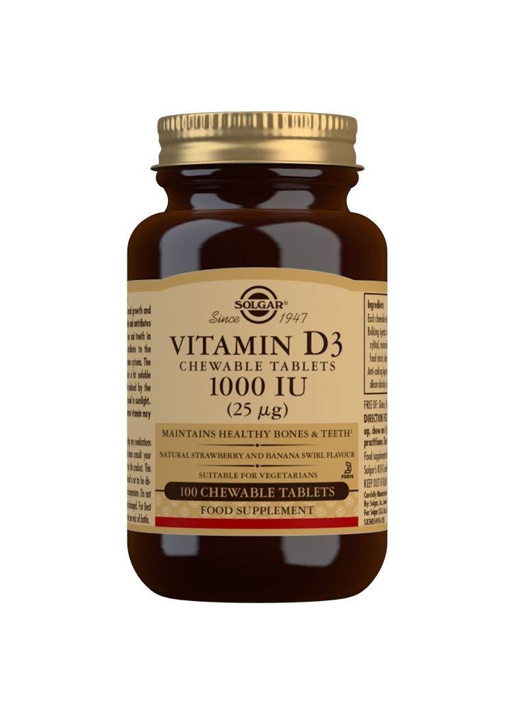 Solgar Vitamin D3 1000 IU (25 µg) Chewable - 100 Tablets