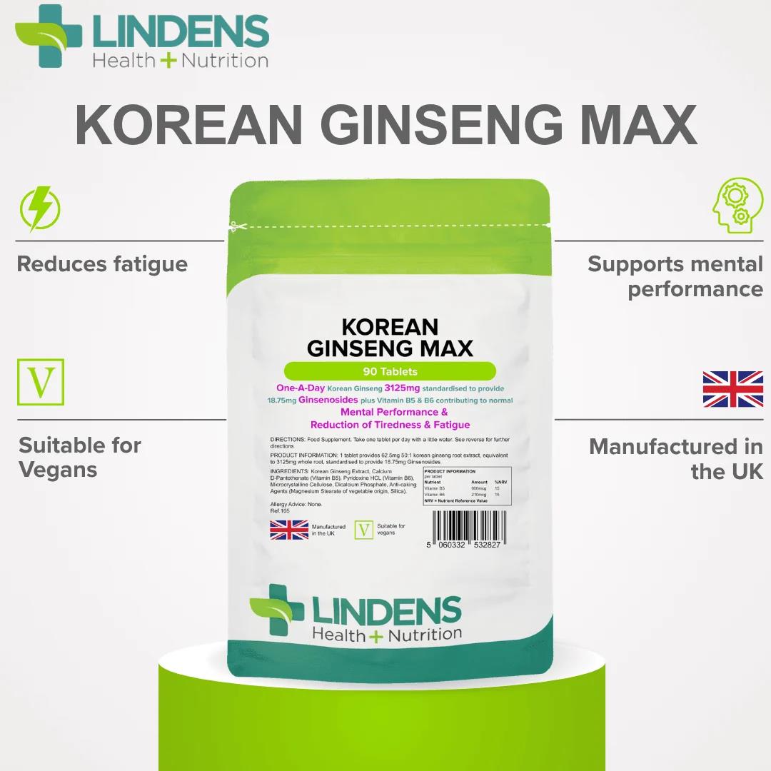 Lindens Korean Ginseng Max 3125mg - 90 Tablets - image 3