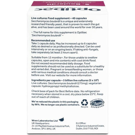 Optibac Probiotics Saccharomyces Boulardii 40 capsules
