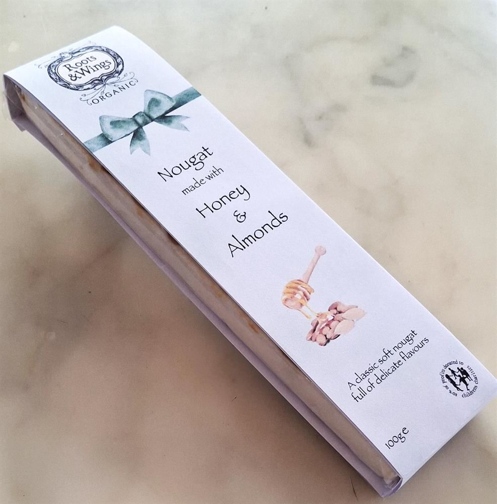 Roots and Wings Organic Nougat made with Honey & Almonds 100g