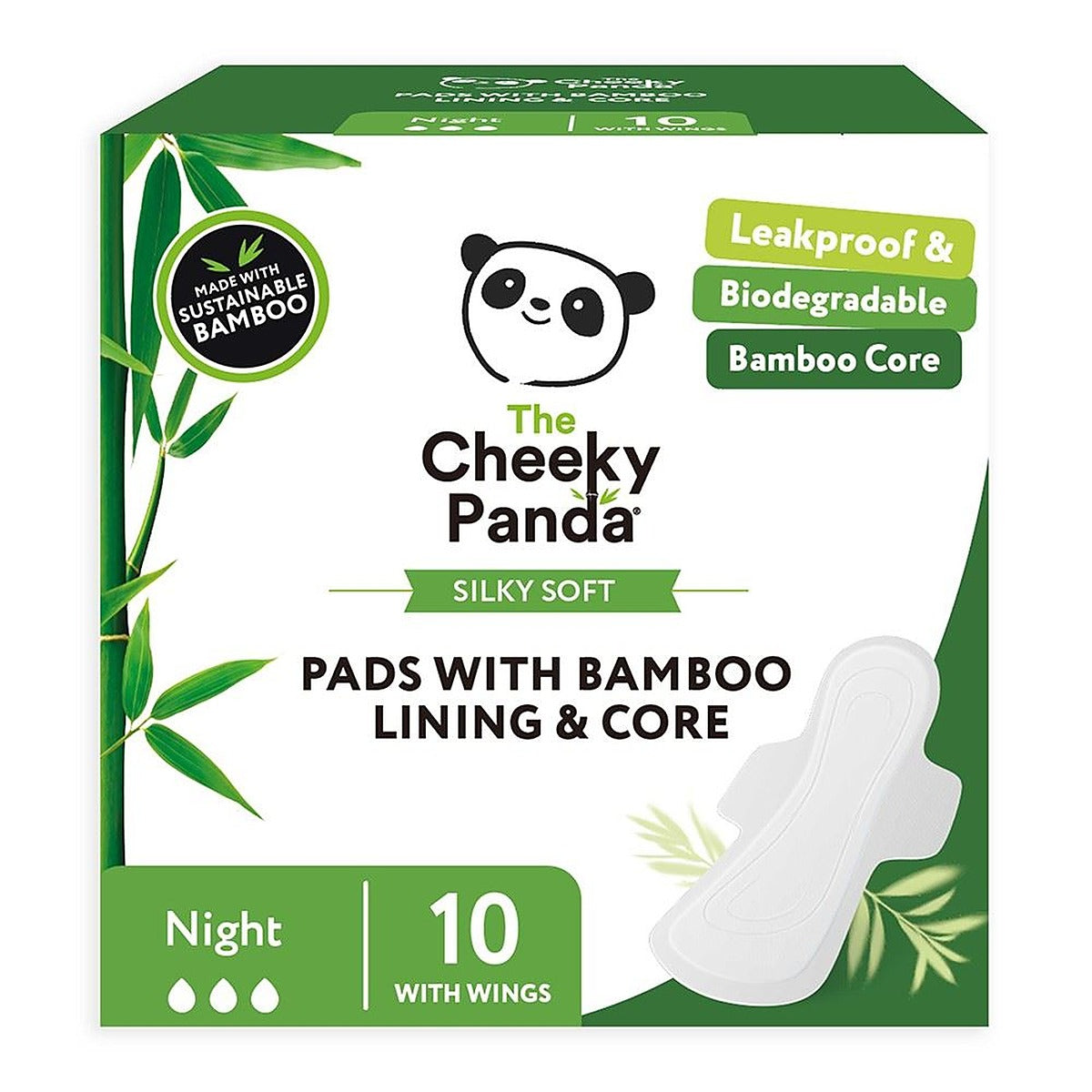 Cheeky Panda Biodegradable bamboo liner and core night 10 pads – Health ...